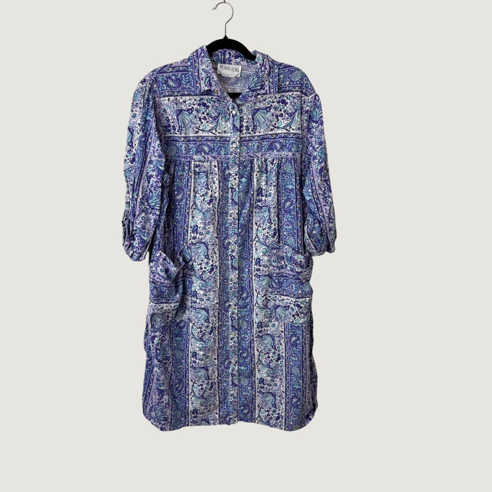 Models Coat Paisley Floral House Dress Blue Purple Size 14 Boho Cottage Comfy